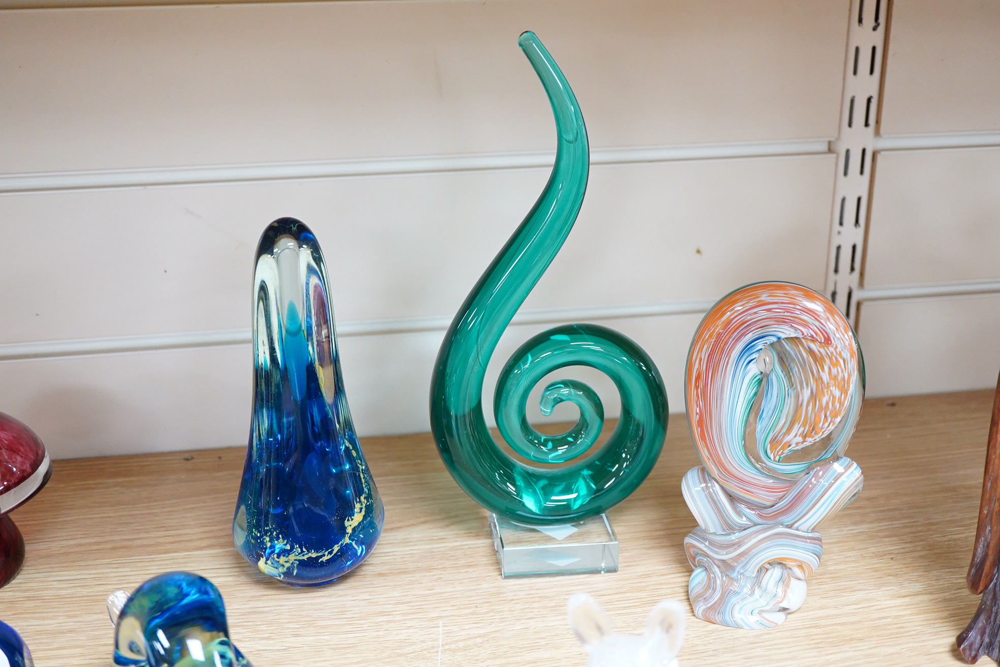 A large collection of 20th century paperweights to include Svaja, Mdina and some novelty examples in the form of animals, largest 27cm high